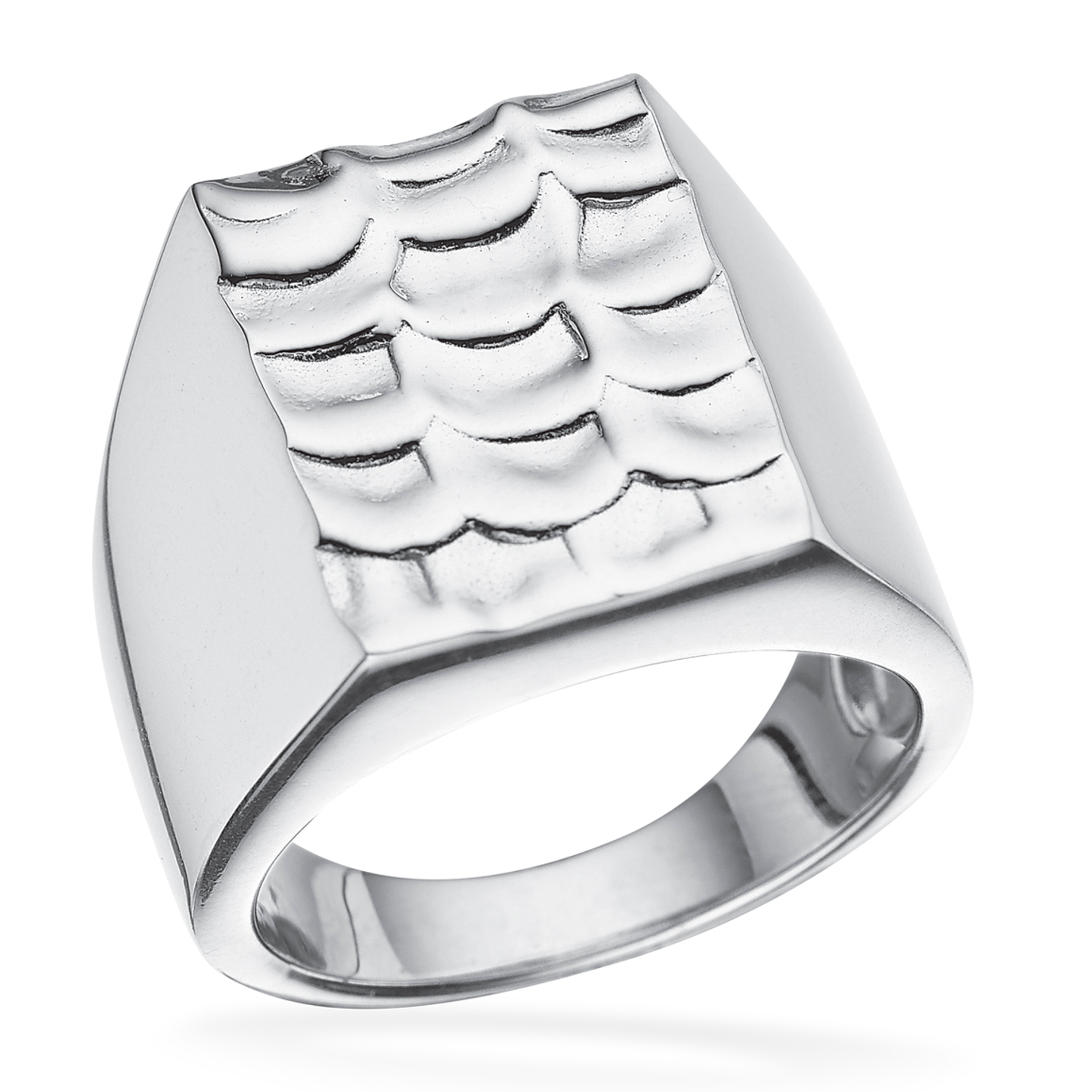 Scrouples rustik ring i rhodineret sølv med bred signet-inspireret front