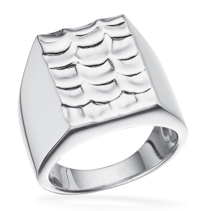 Scrouples rustik ring i rhodineret sølv med bred signet-inspireret front