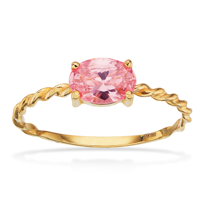 Scrouples snoet ring med rosa zirkonia i 8 karat guld