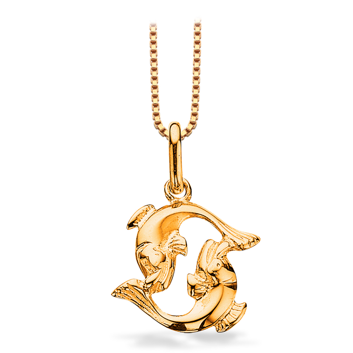 Scrouples stjernetegn Fisk vedhæng i 8 karat guld med detaljeret fiskemotiv.