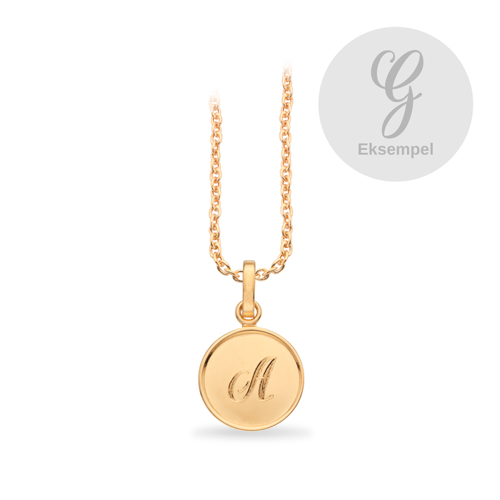 Scrouples #TagMe Romantic vedhæng G 10 mm i forgyldt 925 sterlingsølv med blank rund plade og forgyldt sølvkæde