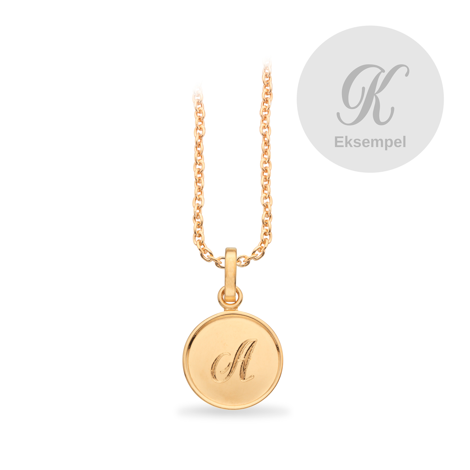 Scrouples #TagMe Romantic vedhæng K 10 mm i forgyldt 925 sterlingsølv med blank rund plade og forgyldt sølvkæde