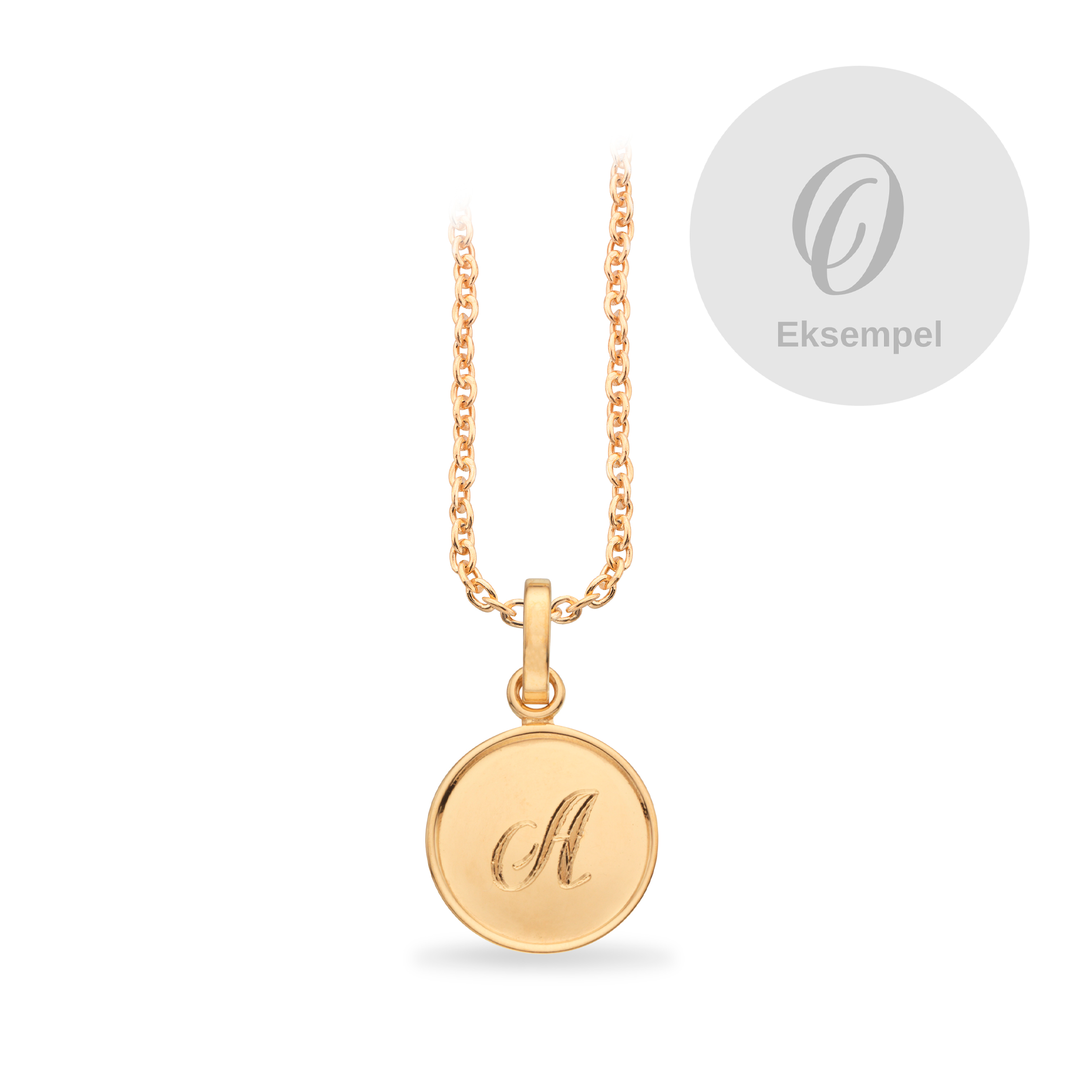 Scrouples #TagMe Romantic vedhæng O 10 mm i forgyldt 925 sterlingsølv med blank rund plade og forgyldt sølvkæde