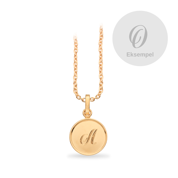 Scrouples #TagMe Romantic vedhæng O 10 mm i forgyldt 925 sterlingsølv med blank rund plade og forgyldt sølvkæde