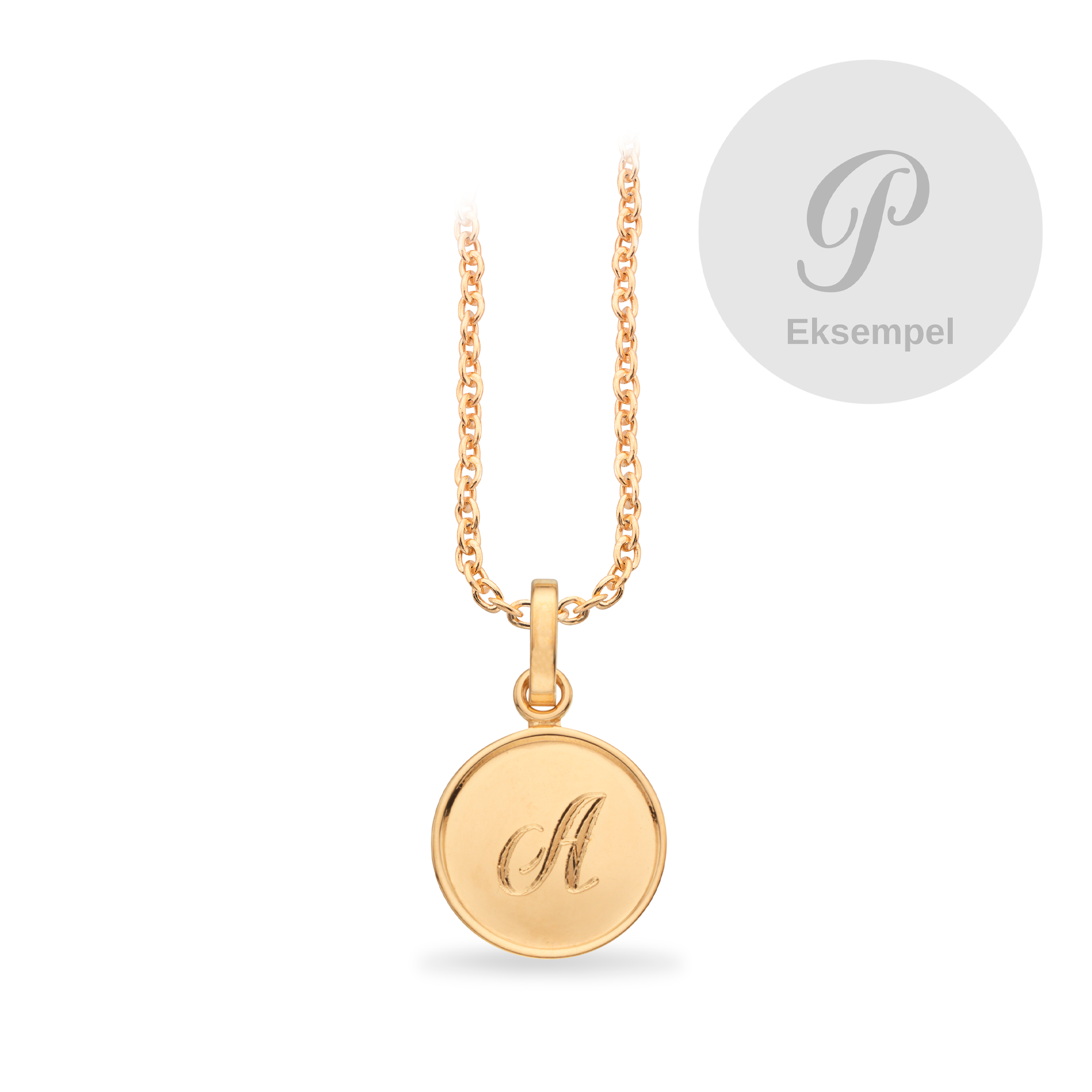 Scrouples #TagMe Romantic vedhæng P 10 mm i forgyldt 925 sterlingsølv med blank rund plade og forgyldt sølvkæde