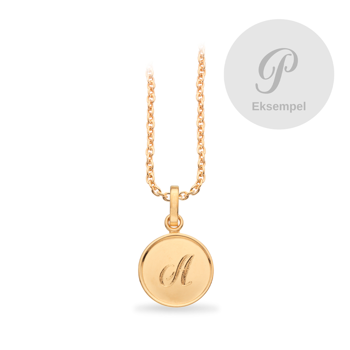 Scrouples #TagMe Romantic vedhæng P 10 mm i forgyldt 925 sterlingsølv med blank rund plade og forgyldt sølvkæde