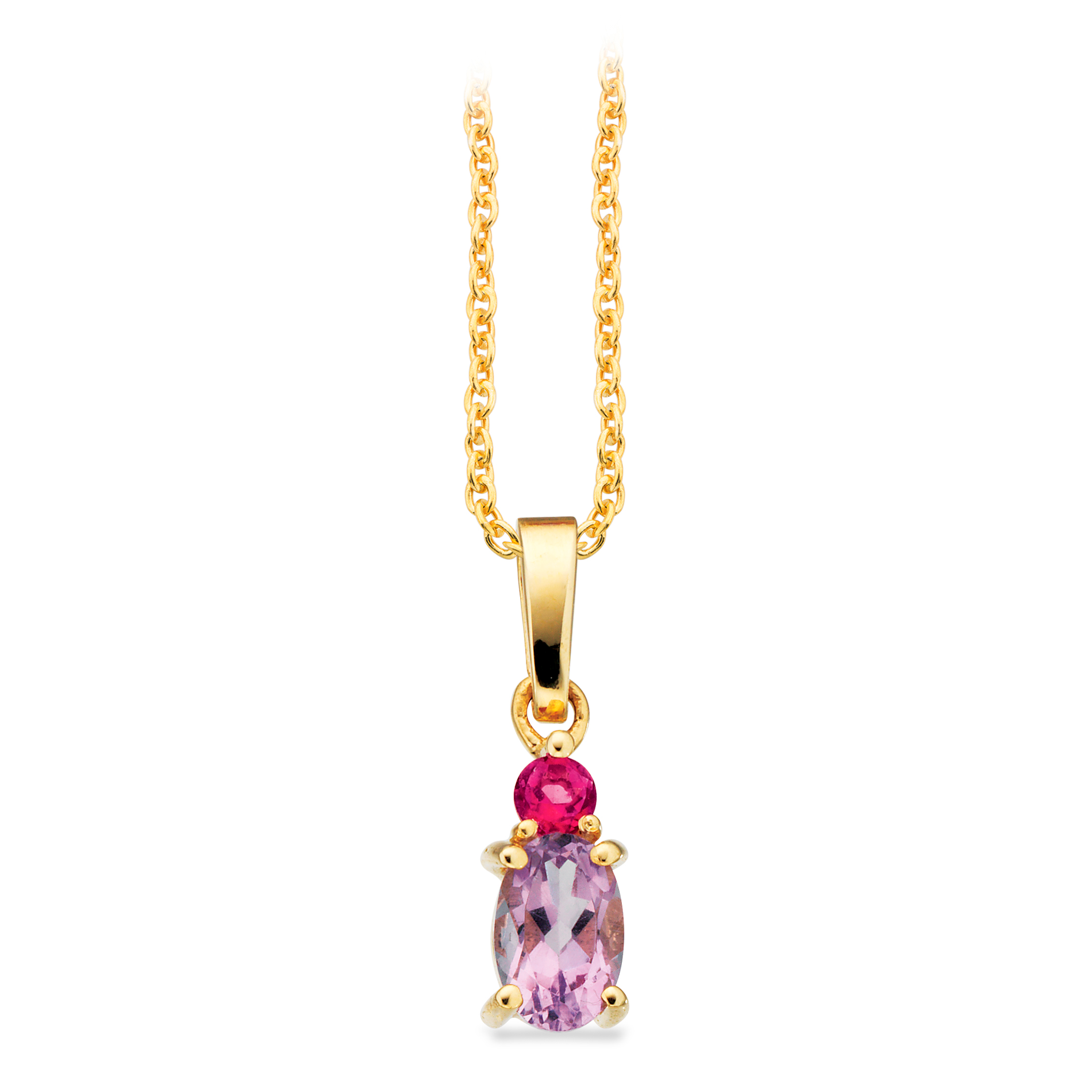 Scrouples vedhæng i 8 karat guld med ametyst og pink topas