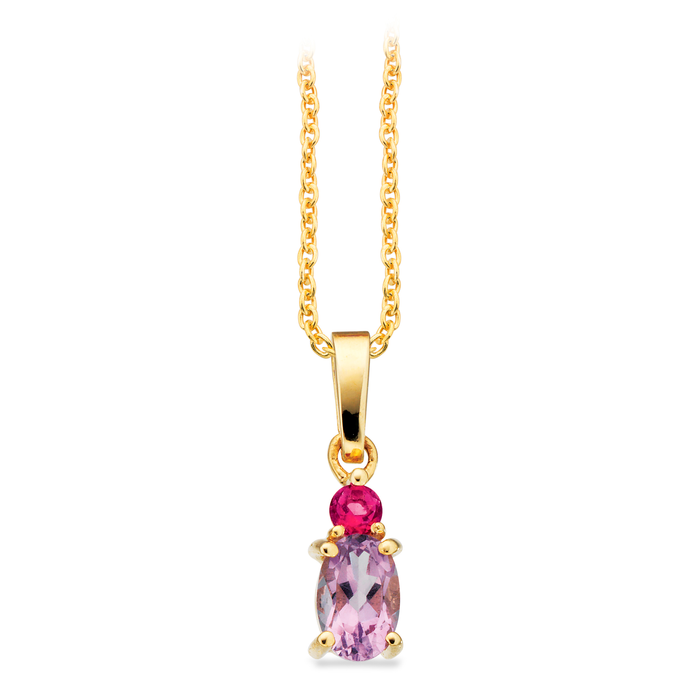 Scrouples vedhæng i 8 karat guld med ametyst og pink topas