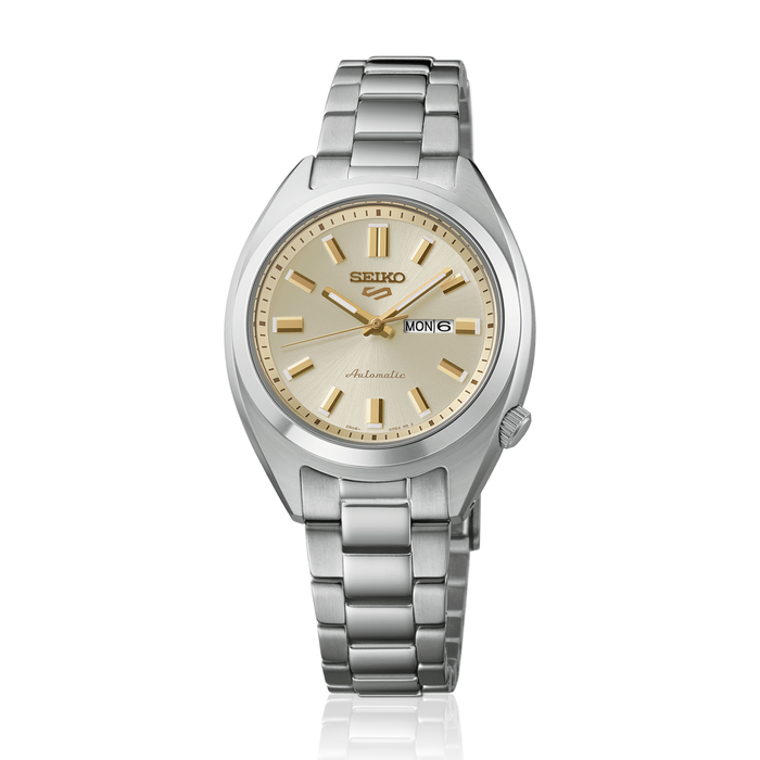 Seiko 5 Sports Automatic SRE023K1 dameur med champagnefarvet urskive, dag-dato visning og stållænke