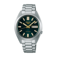 Seiko 5 Sports SRPL57K1 herreur med grøn urskive, dag-dato visning og stållænke
