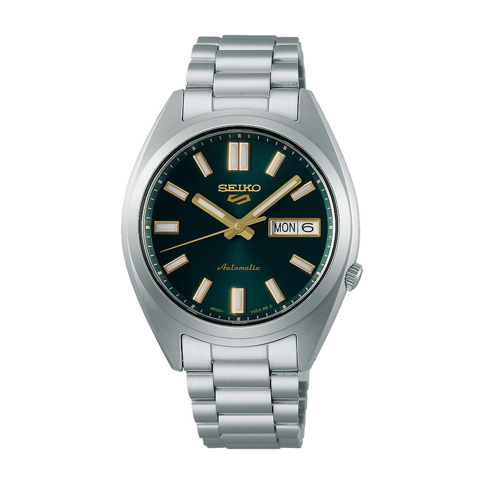 Seiko 5 Sports SRPL57K1 herreur med grøn urskive, dag-dato visning og stållænke