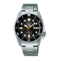 Seiko 5 Sports SRPL79K1 automatisk herreur med brun urskive, sort bezel og stållænke