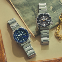 Seiko 5 Sports SRPL79K1 automatisk herreur med brun urskive, sort bezel og stållænke