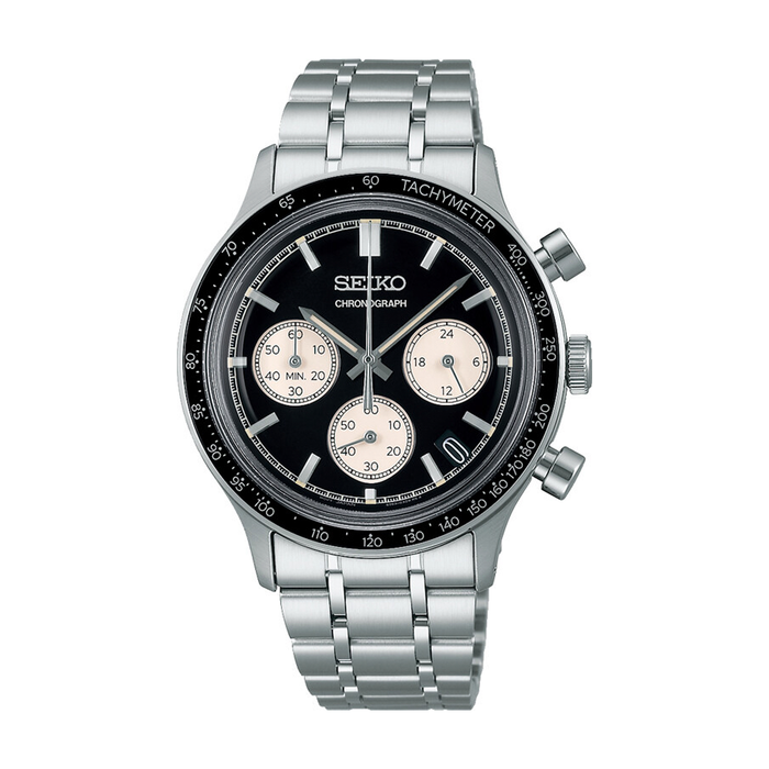 Seiko Chronograph herreur SSB479P1 i stål med sort urskive, kronograf og tachymeter