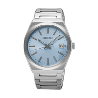 Seiko Classic herreur SUR599P1 i stål med lyseblå struktureret urskive og datovisning