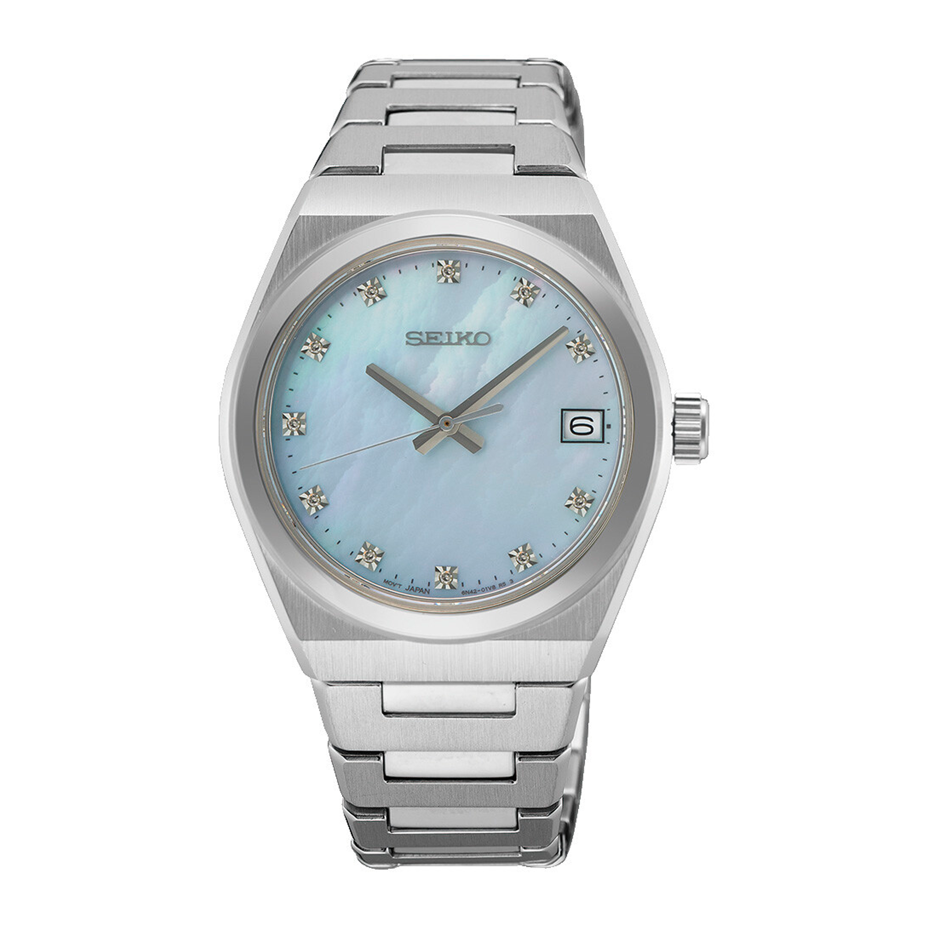 Seiko Classic SUR603P1 dameur med lyseblå perlemorsskive og stållænke