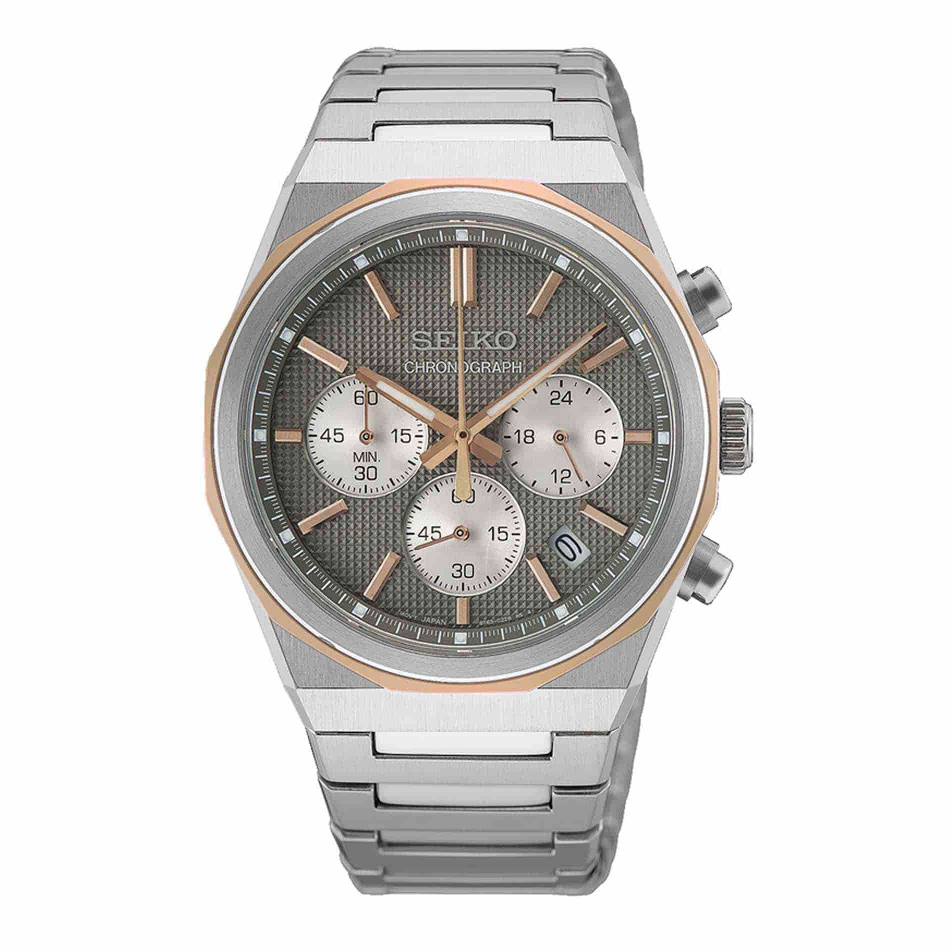 Seiko Conceptual Essential Time HGK002P1 herreur med grå urskive, rosaguld detaljer og stållænke