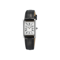 Seiko dameur klassisk 20 mm med safirglas, sort læderrem og rektangulær stålkasse