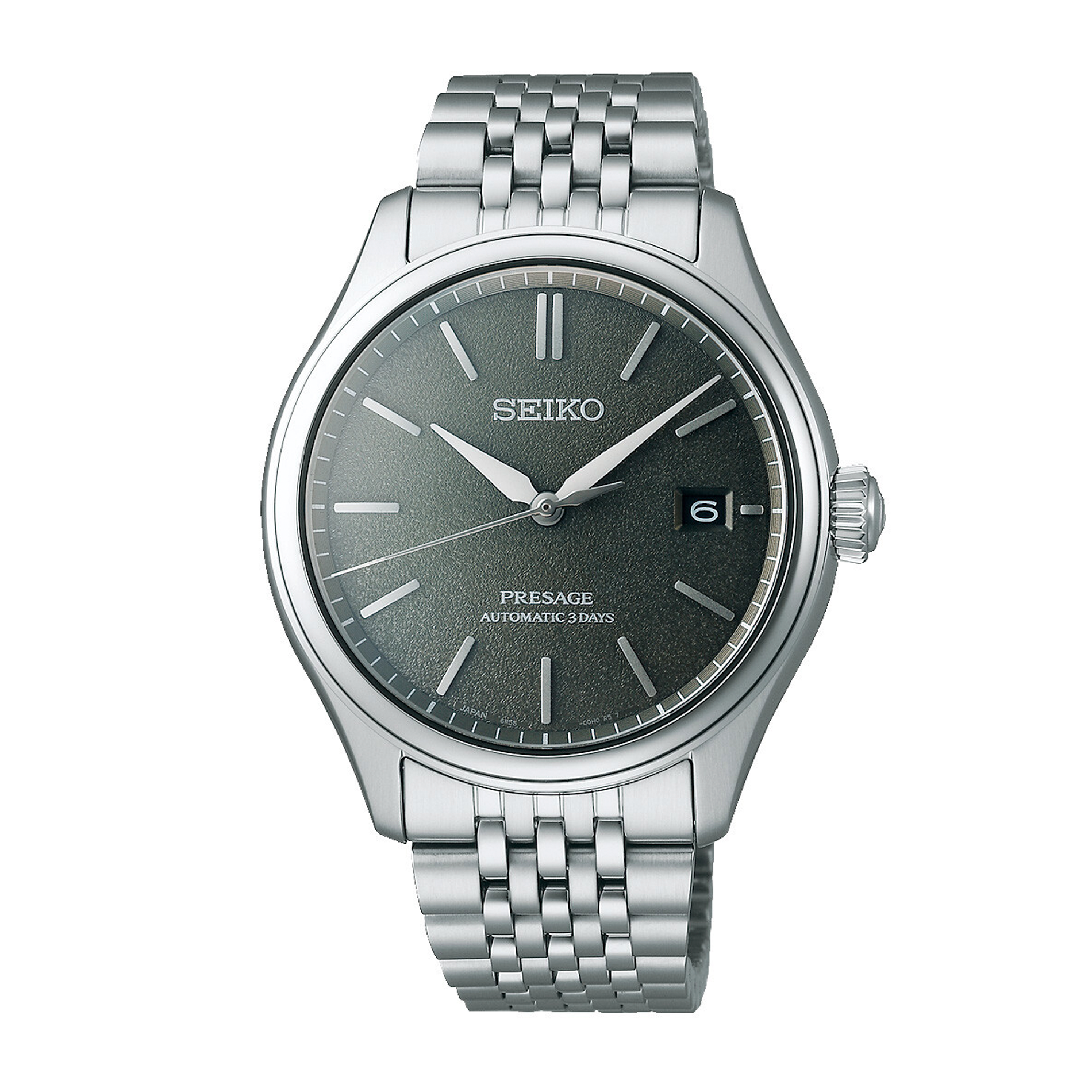 Seiko Presage Automatic Classic SPB465J1 med mørkegrå tekstureret urskive og stållænke