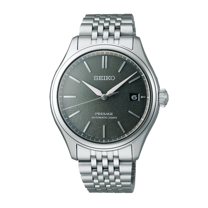 Seiko Presage Automatic Classic SPB465J1 med mørkegrå tekstureret urskive og stållænke