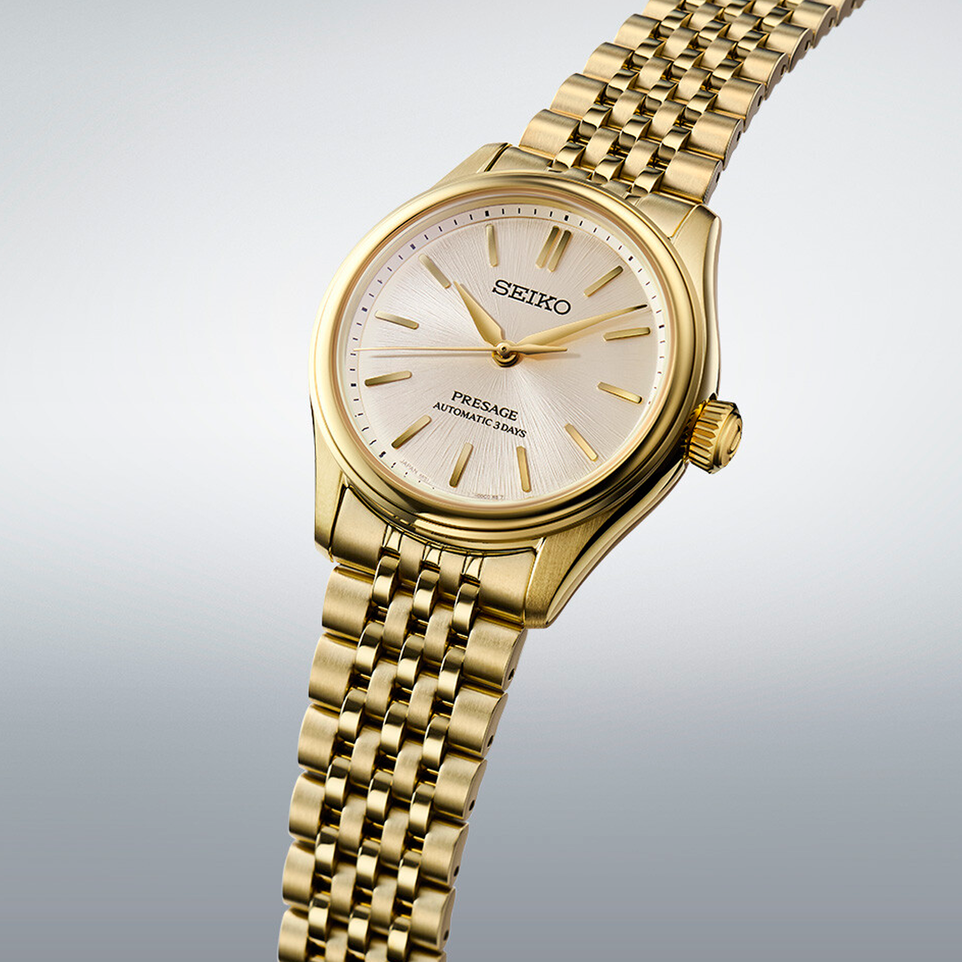 Seiko Presage Automatic Classic SPB524J1 med champagnefarvet skive og guldfarvet stållænke