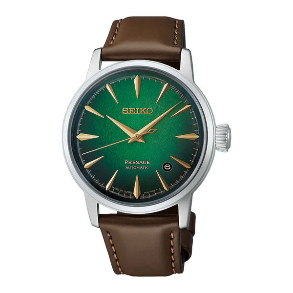 Seiko Presage Automatic HCB002J1 med groen urskive og brun laederrem