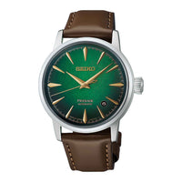 Seiko Presage Automatic HCB002J1 med groen urskive og brun laederrem
