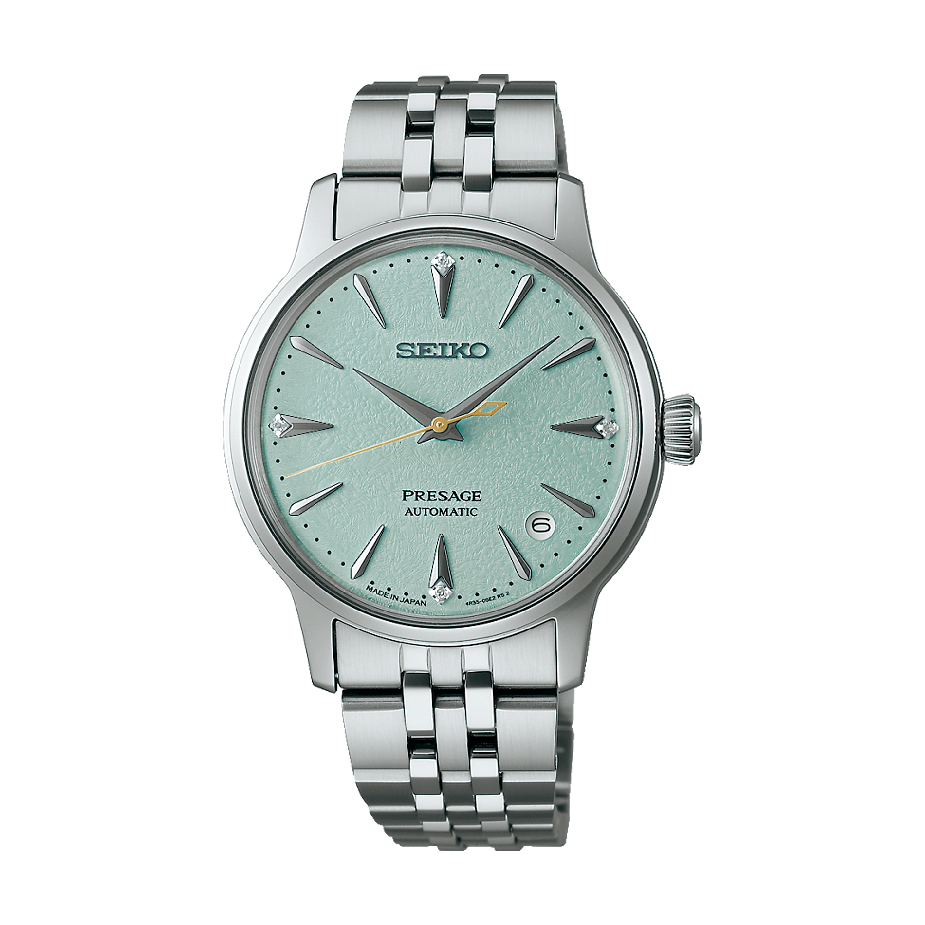 Seiko Presage Automatic SRPL63J1 dameur med lysegrøn tekstureret urskive og stållænke