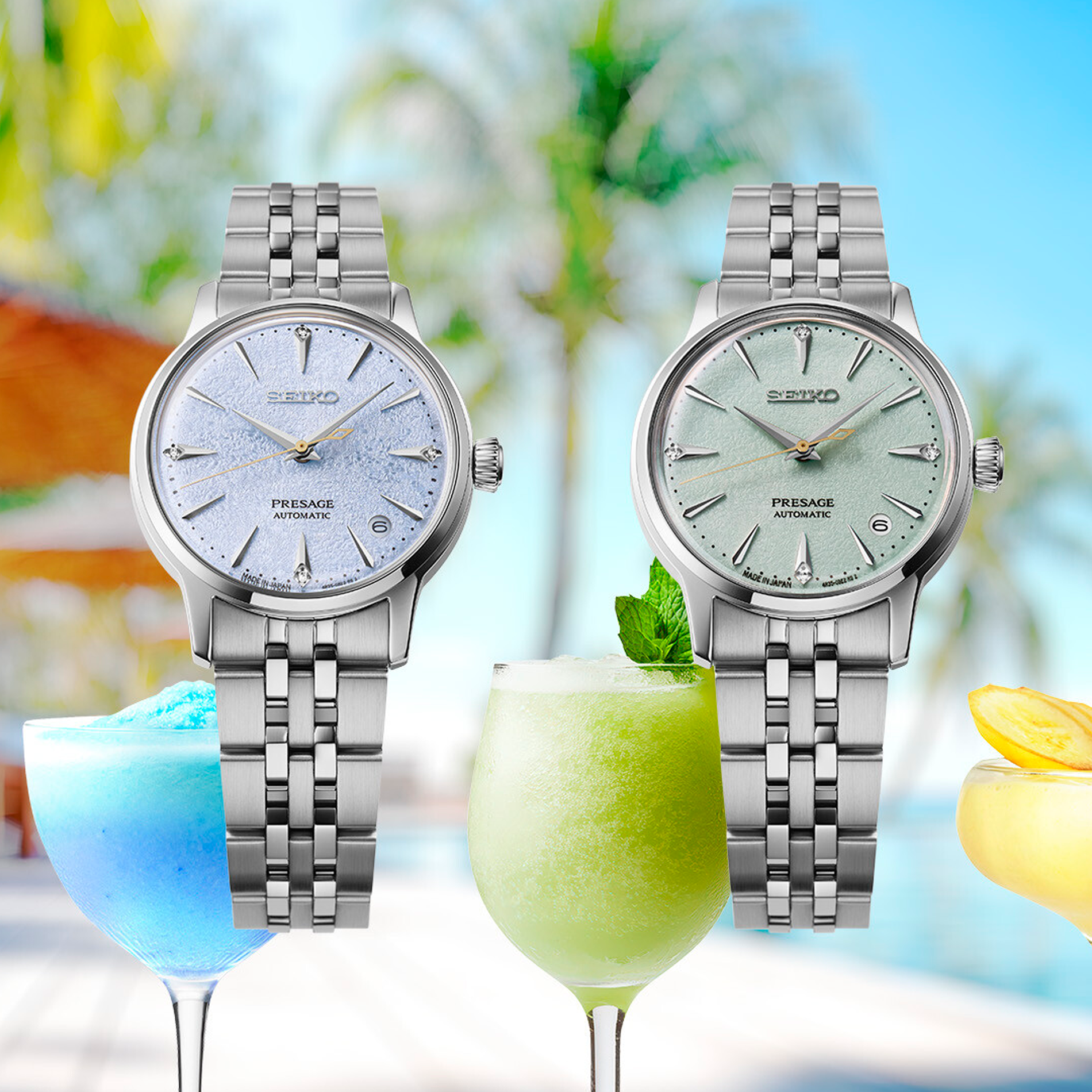 Seiko Presage Automatic SRPL63J1 dameur med lysegrøn tekstureret urskive og stållænke
