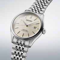 Seiko Presage Automatic Classic SPB463J1 med champagnefarvet tekstureret urskive og stållænke