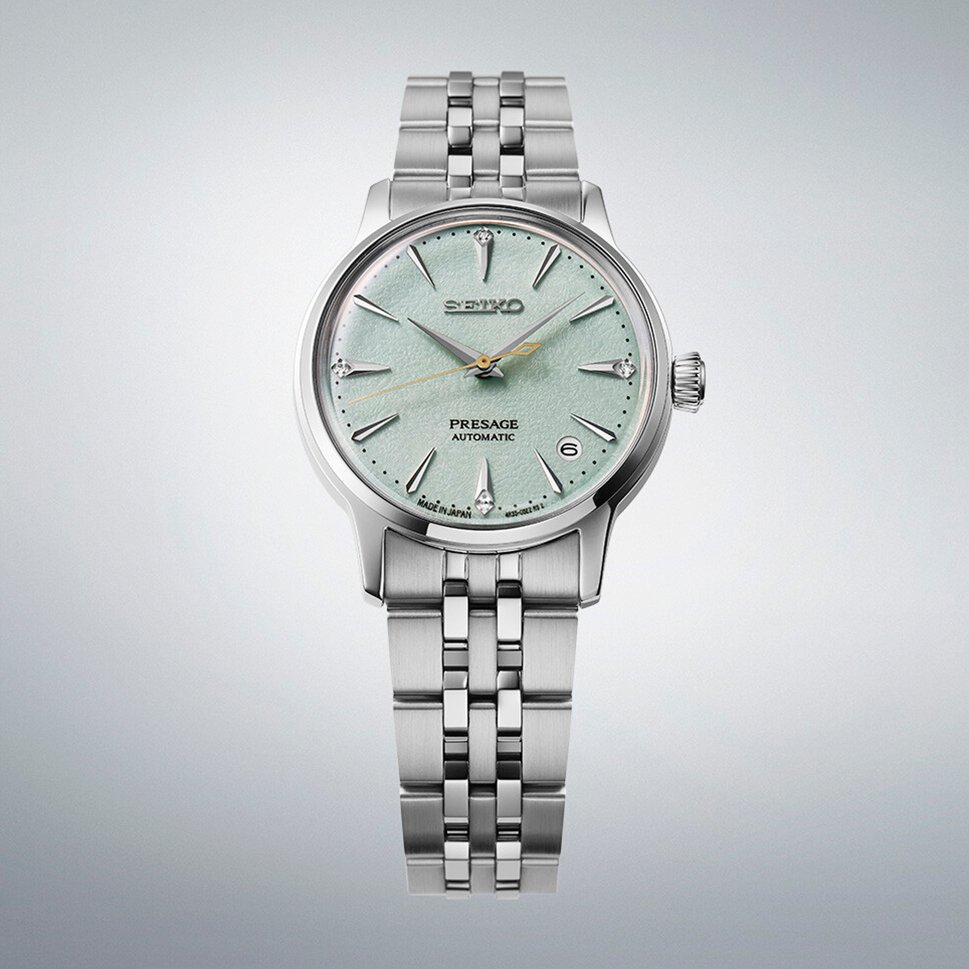 Seiko Presage Automatic SRPL63J1 dameur med lysegrøn tekstureret urskive og stållænke