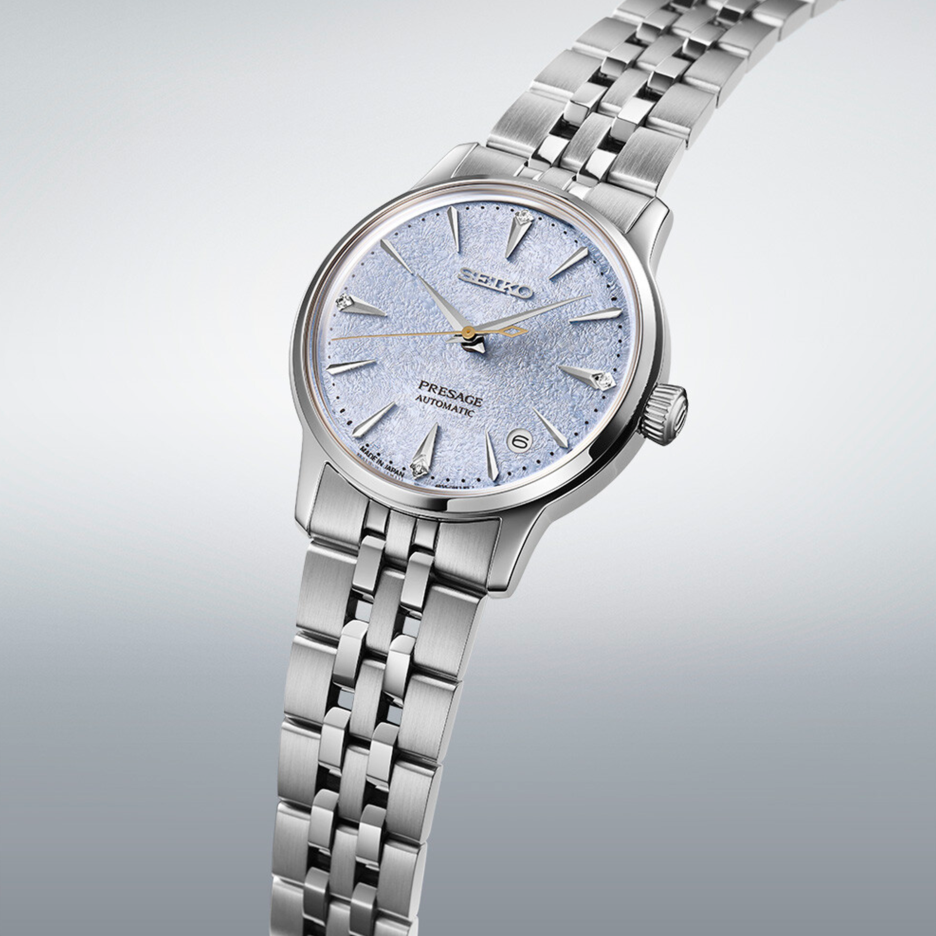 Seiko Presage Automatic Cocktail SRPL61J1 dameur med lysegrøn tekstureret urskive og stållænke