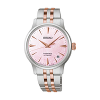 Seiko Presage Cocktail SRPM06J1 dameur med rosa perlemorsskive og tofarvet stållænke