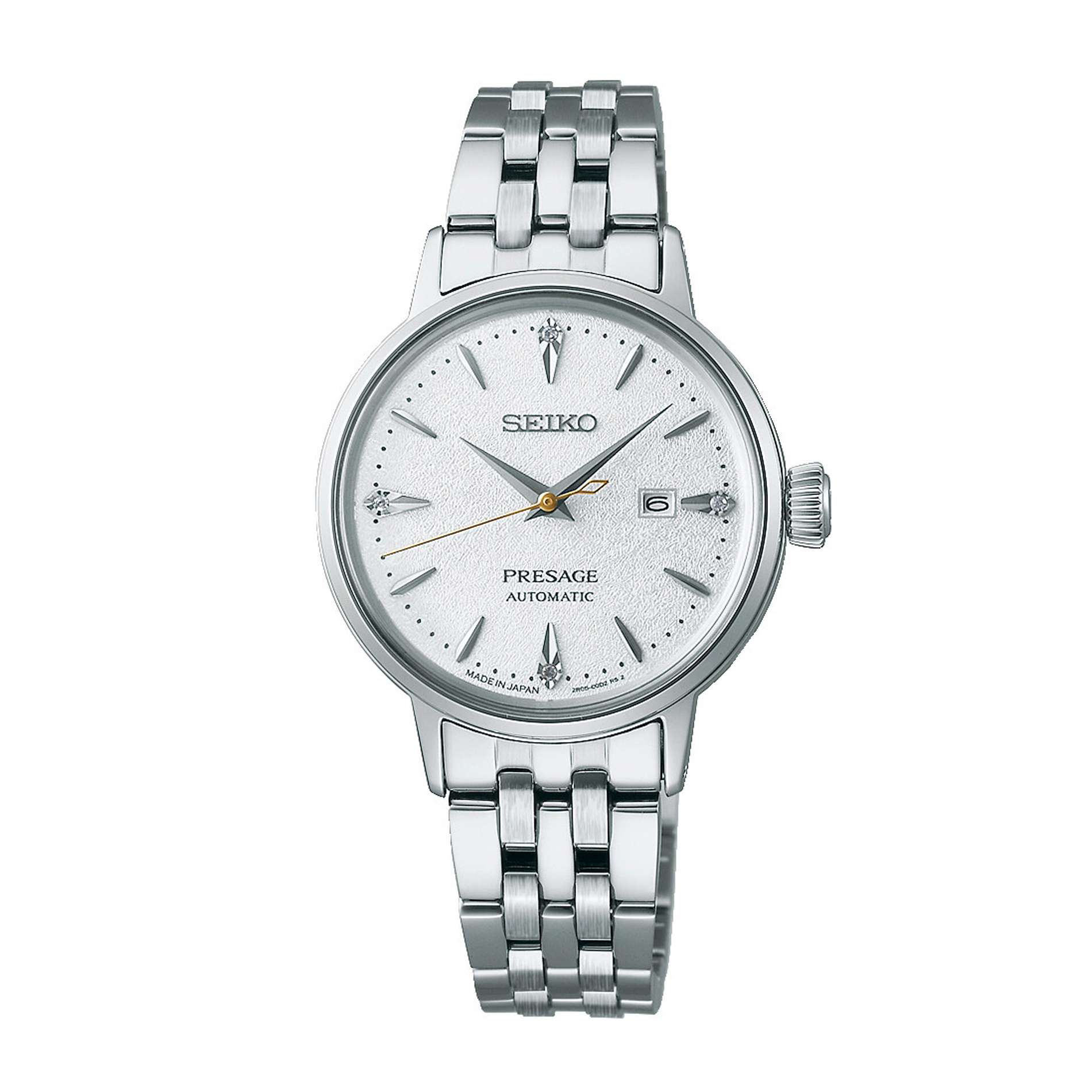 Seiko Presage Cocktail Time Automatic SRE017J1 dameur med sølvhvid urskive, datovisning og stållænke