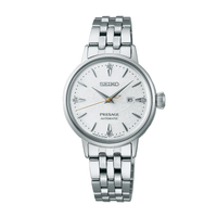 Seiko Presage Cocktail Time Automatic SRE017J1 dameur med sølvhvid urskive, datovisning og stållænke