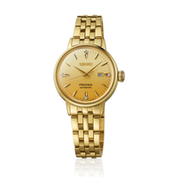 Seiko Presage Cocktail Time Automatic SRE018J1 dameur i guldfarvet stål med gylden urskive og datovisning