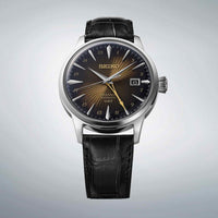 Seiko Presage SSK039J1 herreur med brun urskive, gyldne detaljer og sort læderrem