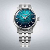 Seiko Presage HCB001J1 med blaa Emerald Mist-inspireret urskive og rustfrit staal