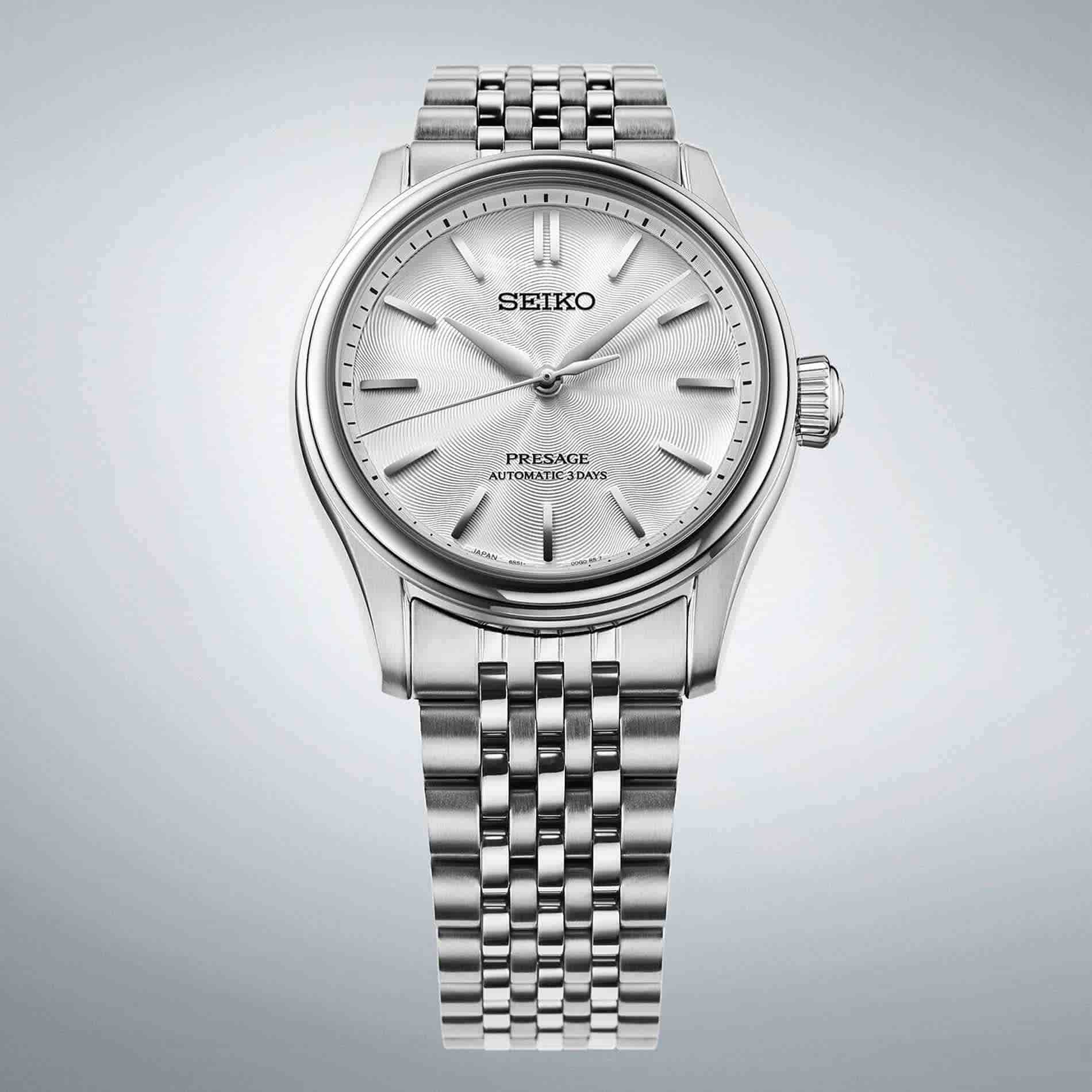 Seiko Presage HCC001J1 med lys struktureret urskive og soelvfarvede visere