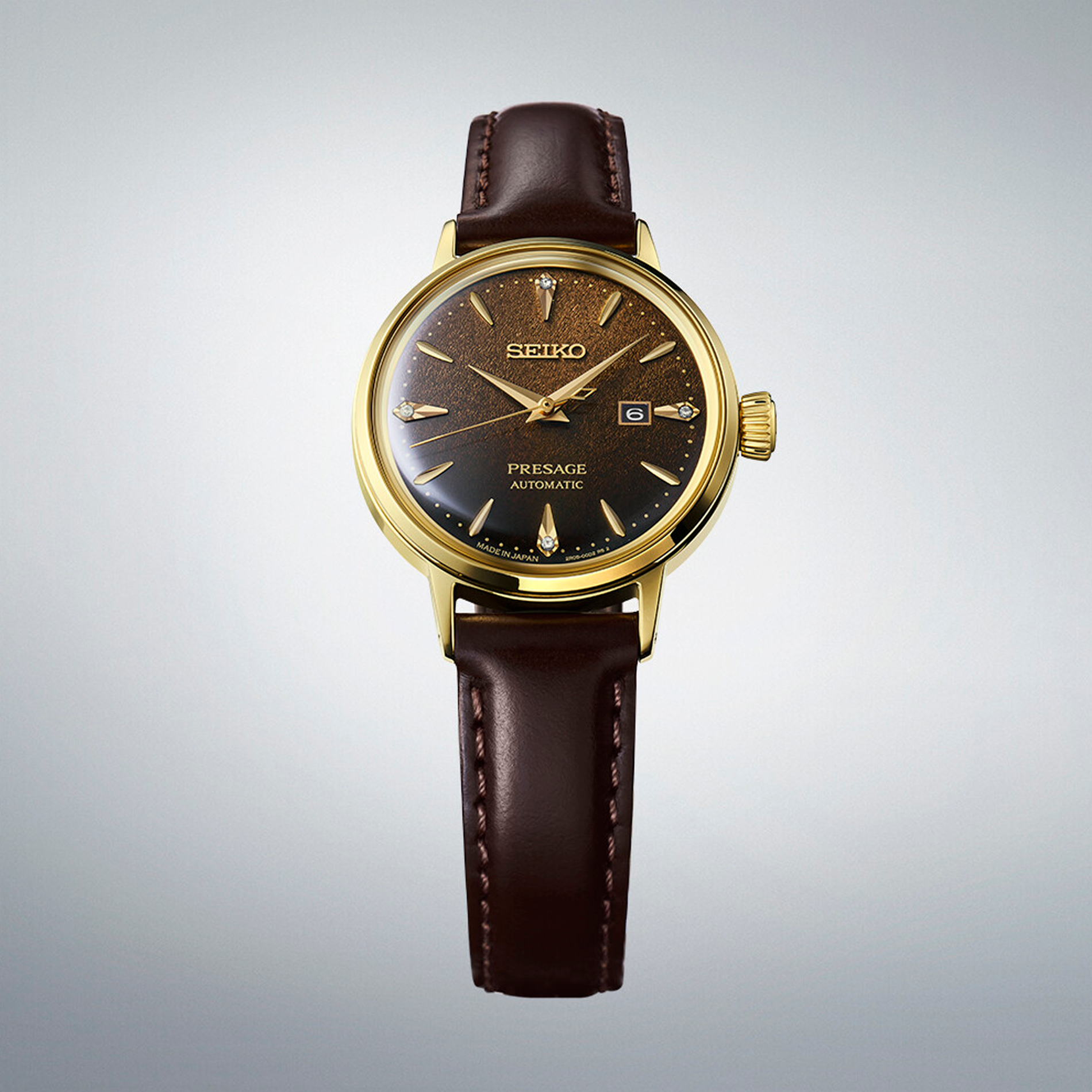 Seiko Presage Cocktail Time SRE020J1 med brun urskive og læderrem