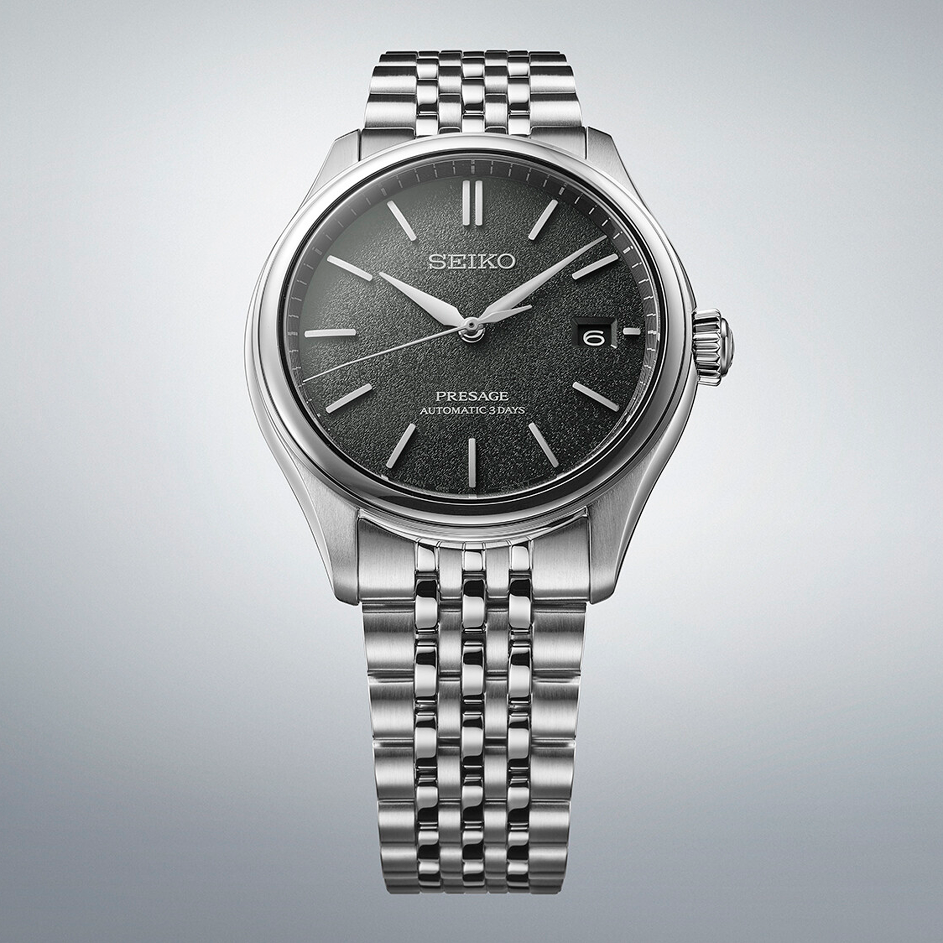 Seiko Presage Automatic Classic SPB465J1 med mørkegrå tekstureret urskive og stållænke