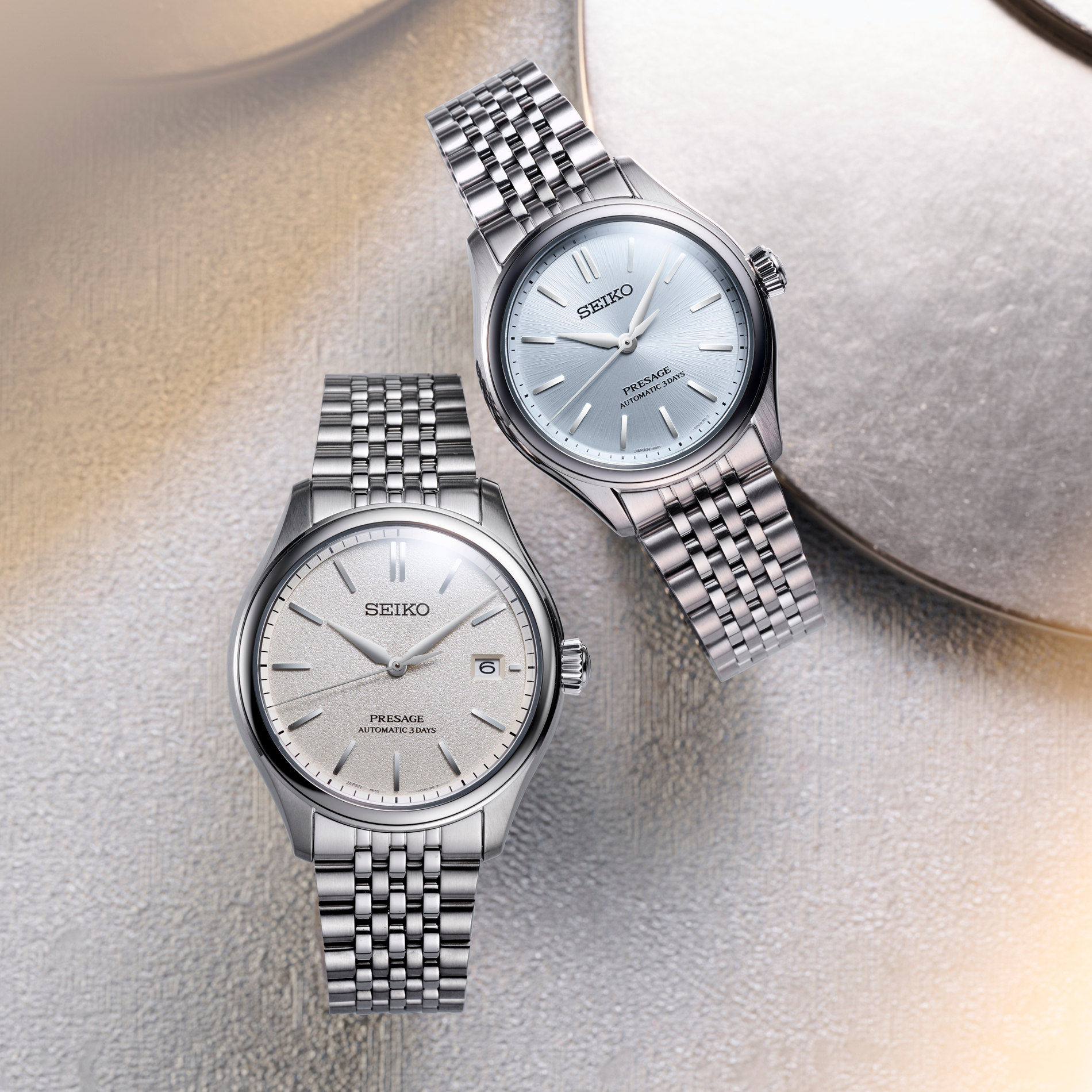 Seiko Presage Automatic Classic SPB463J1 med champagnefarvet tekstureret urskive og stållænke