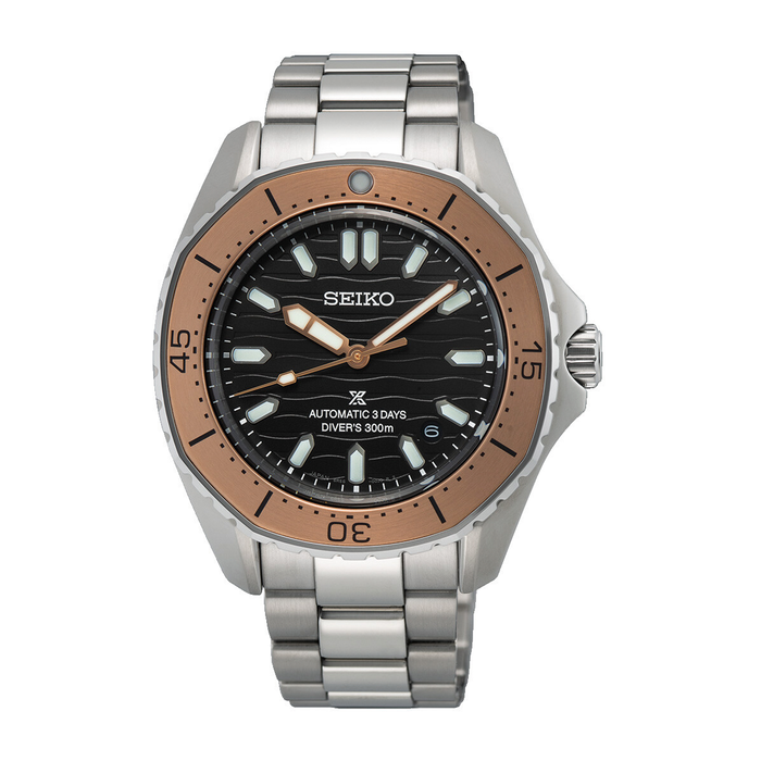 Seiko Prospex Automatic Diver's SPB485J1 dykkerur med sort bølgeskive og rosaguld-farvet krans