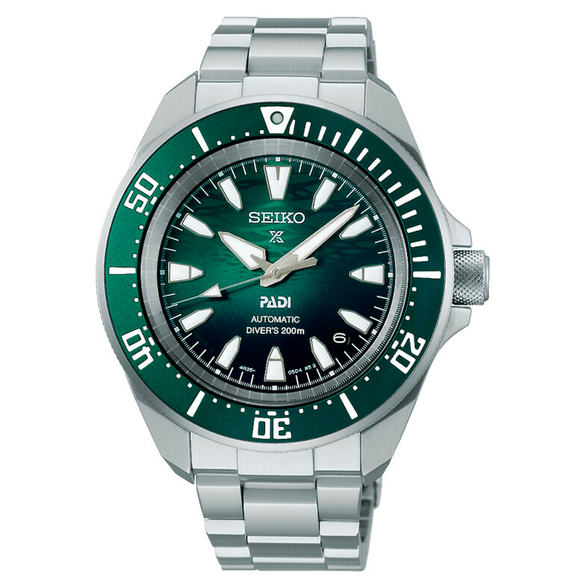 Seiko Prospex PADI Diver automatisk herreur med grøn urskive og stållænke