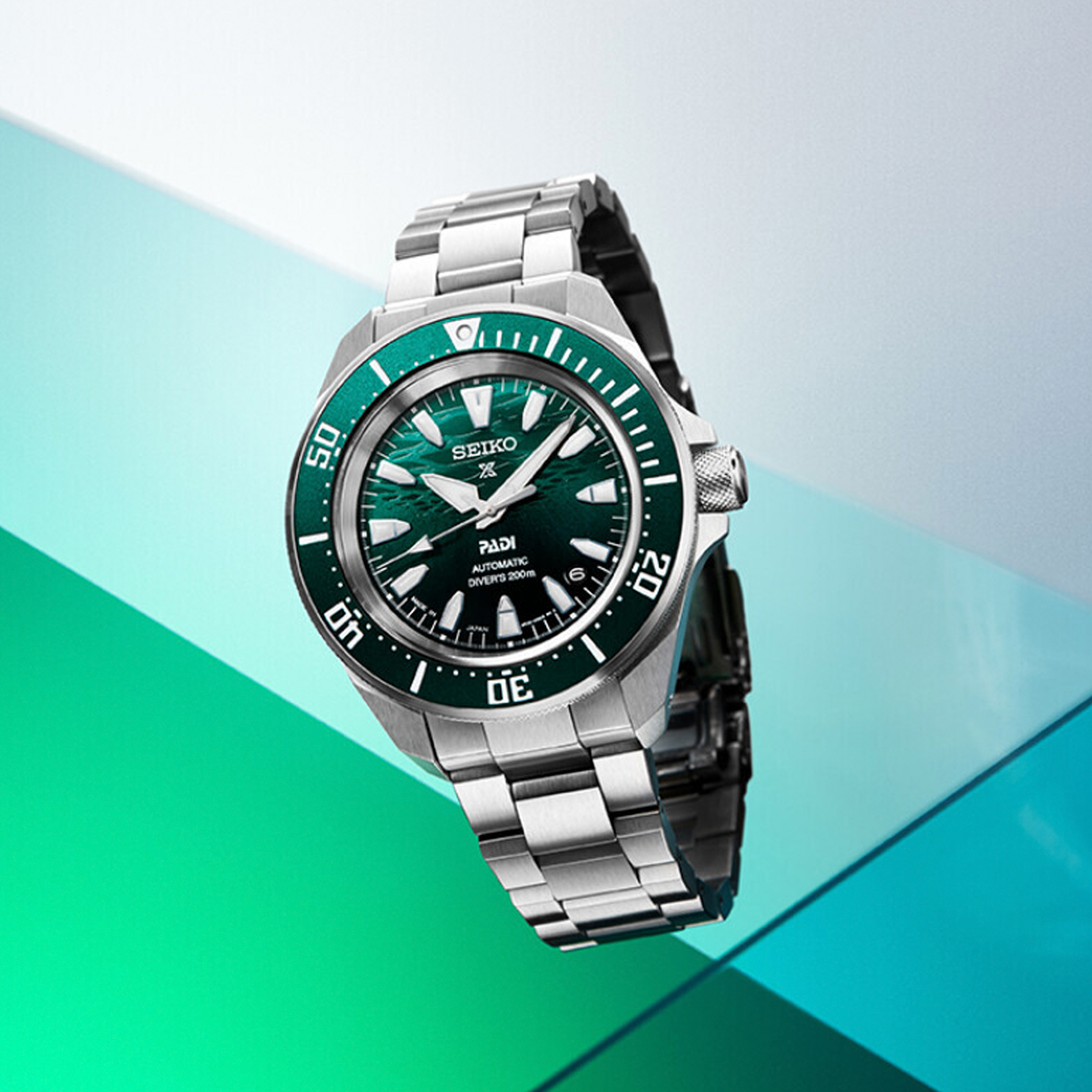 Seiko Prospex PADI Diver automatisk herreur i rustfrit stål med grøn urskive