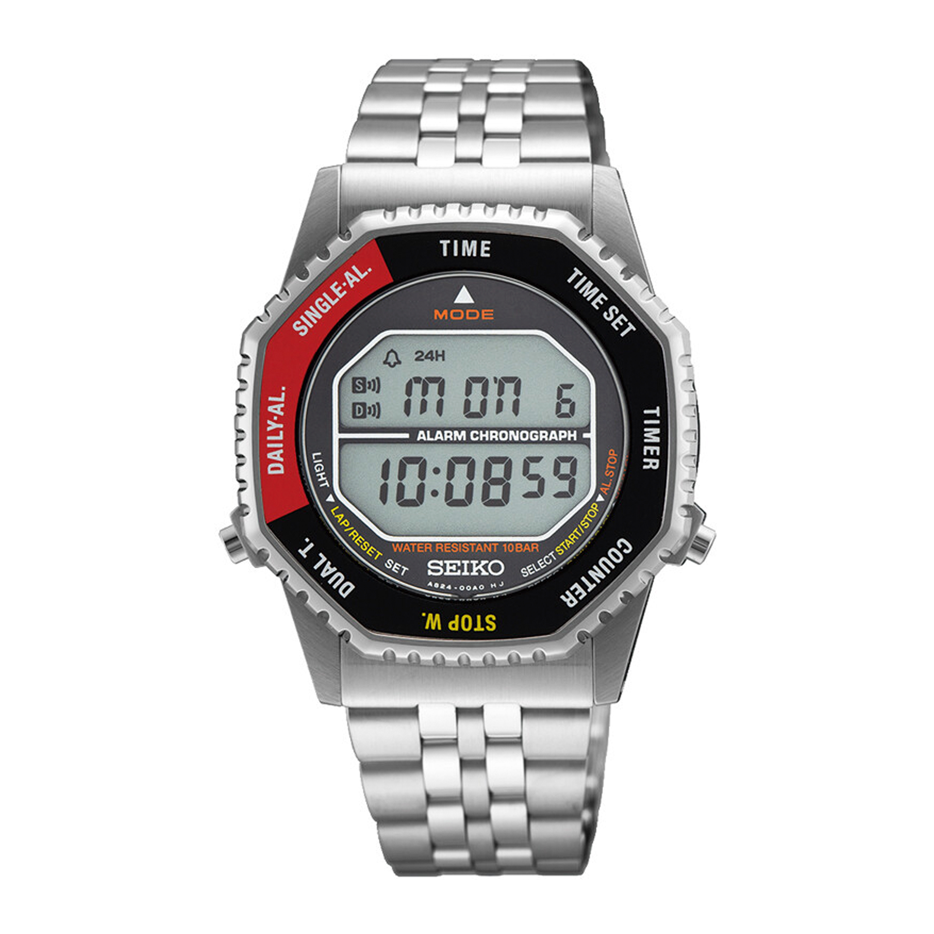 Seiko Rotocall Digital Alarm Chronograph SMGG17P1 digitalur i stål med alarm, kronograf og retro design