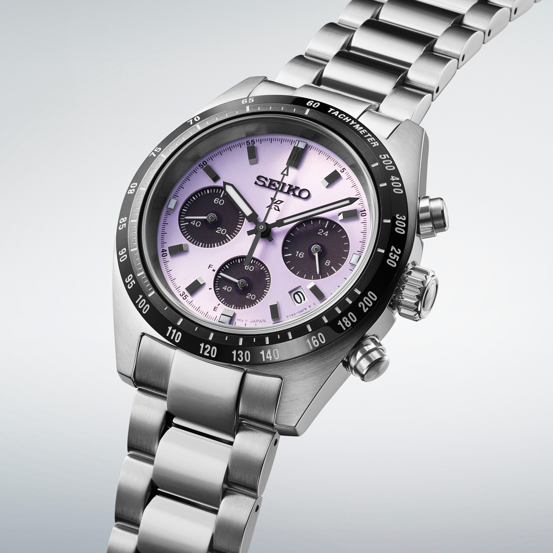 Seiko Prospex Speedtimer Limited Edition Tokyo 2025 med lilla urskive og stållænke