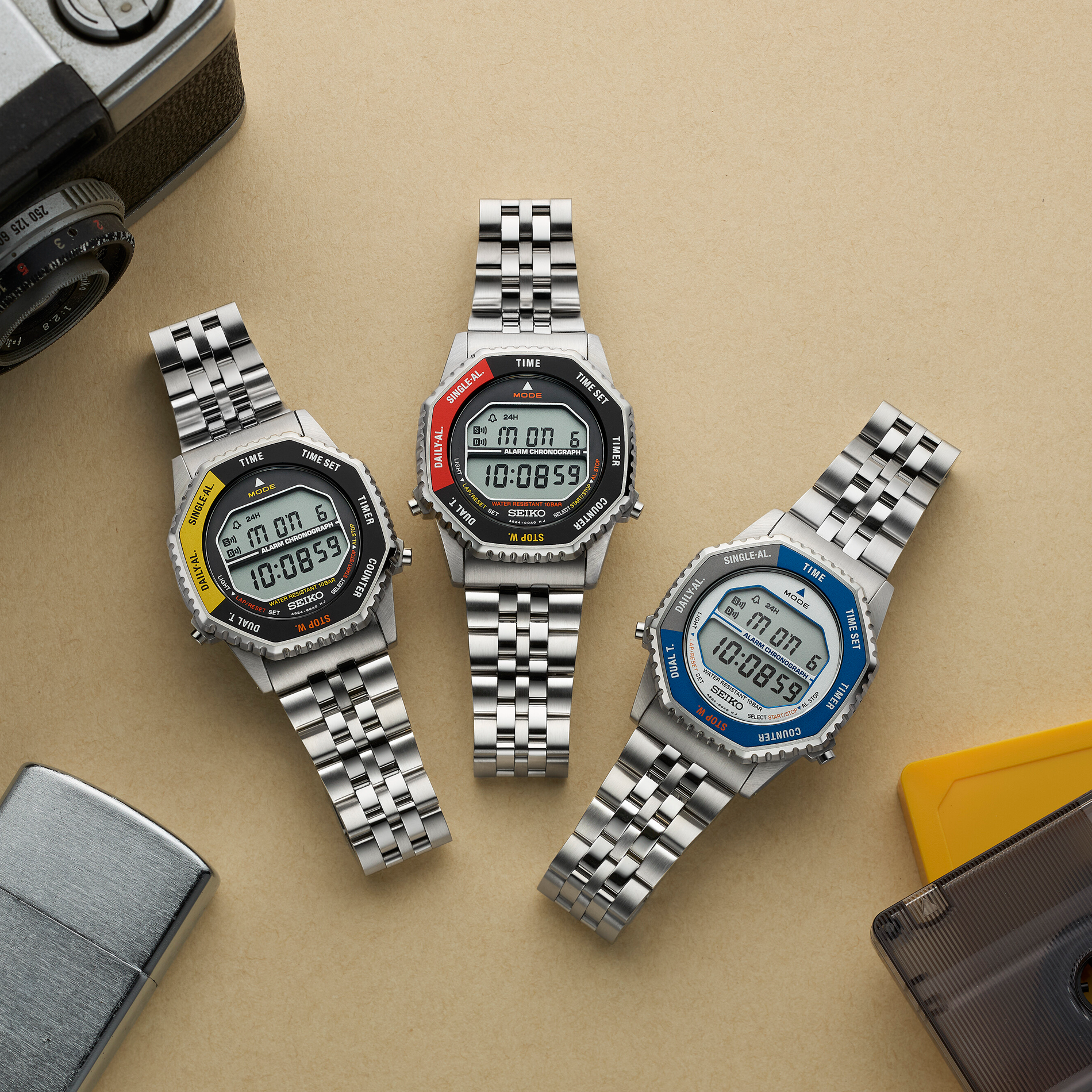 Seiko Rotocall Digital Alarm Chronograph SMGG17P1 digitalur i stål med alarm, kronograf og retro design