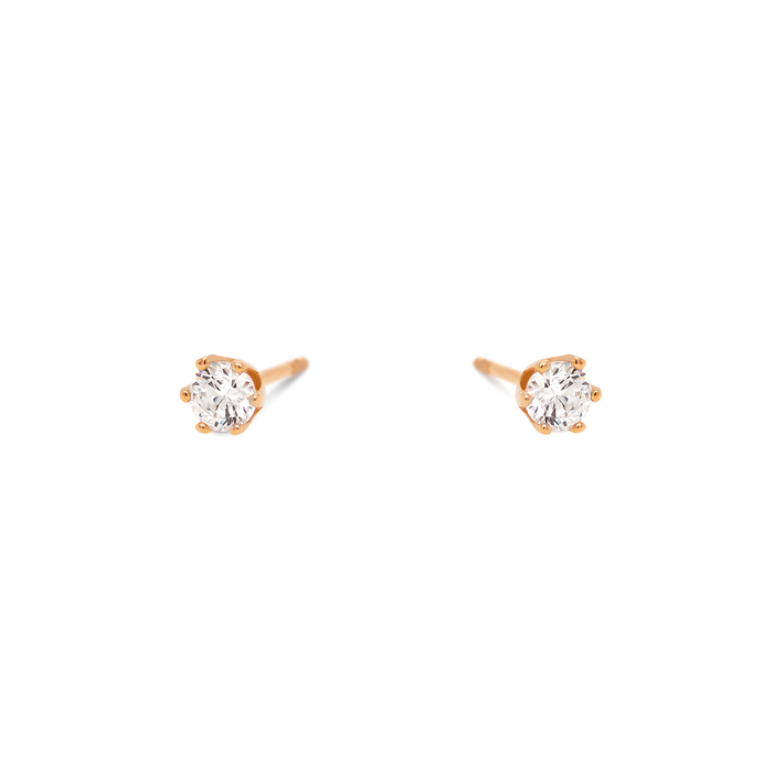 Shelly Solitaire ørestikker i 8 kt. guld med klare zirkonia i klassisk solitaire-design med seks grabber