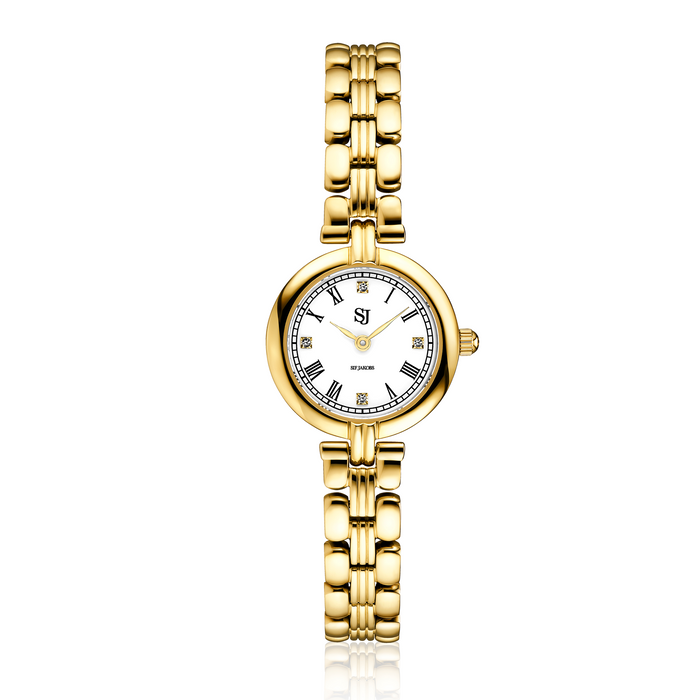 Sif Jakobs Isabella ur i guldfarvet stål med hvid urskive og romertal